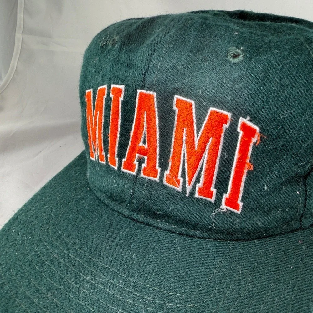 Vtg 90s StarterThe Natural Miami Hat Mens Snapback Green Wool Hurricanes NCAA